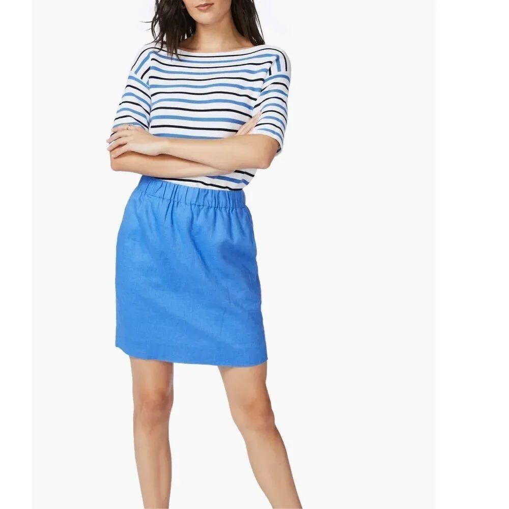 Court & Rowe 100% linen pencil skirt in villa azul size M NWT elastic waist
